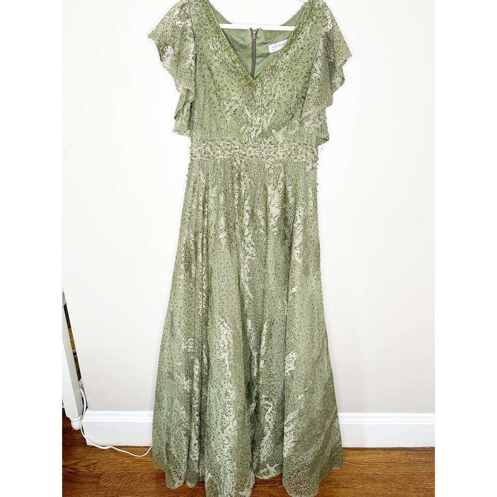 Mac Duggal 20310 Olive Green Embroidered Flutter Sleeve V Neck Gown 14 NEW $798 - Picture 3 of 14